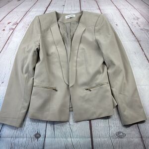 Calvin Klein Womens Beige Open Front Modern Blazer Jacket SZ 10